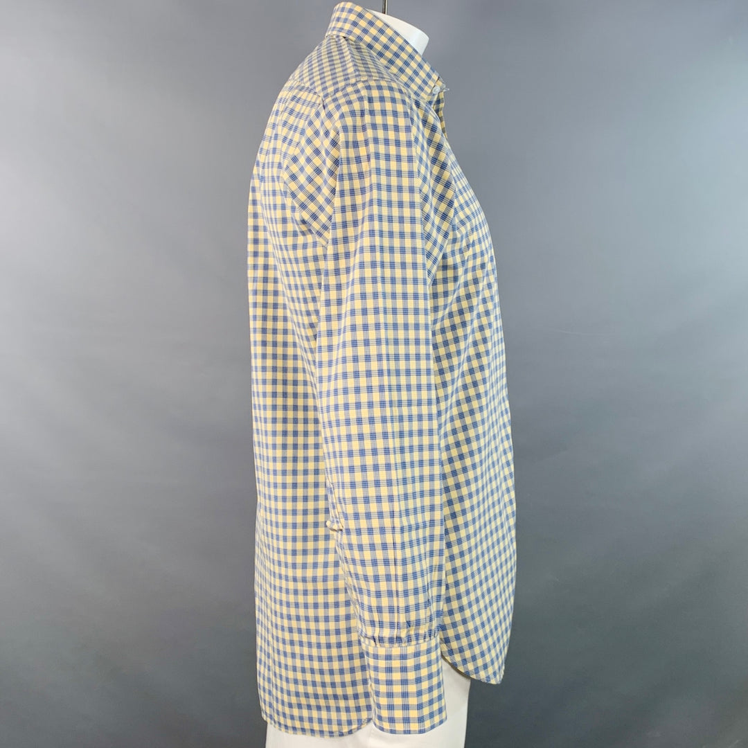 TURNBULL & ASSER Size L Blue Yellow Checkered Cotton Long Sleeve Shirt