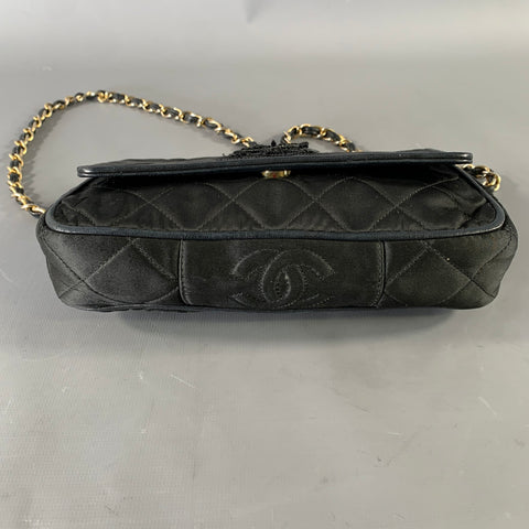 CHANEL Black Quilted Silk Leather Cross Body Handbag