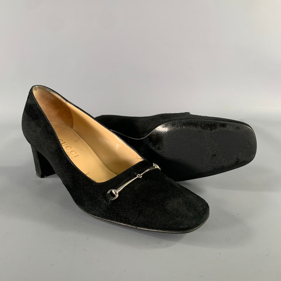 GUCCI Size 7 Black Suede Square Toe Pumps