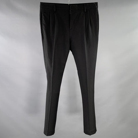 SAINT LAURENT Size 28 Black Wool Pleated Slim Tapered Dress Pants