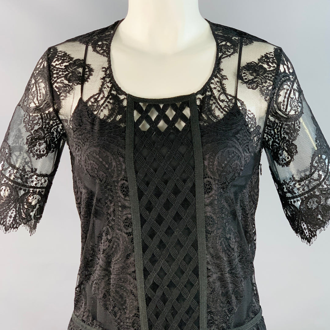 BURBERRY Size XS Black Lace Short Sleeve Drop Waist Knee Length Cockta   Sui Generis Designer Consignment
