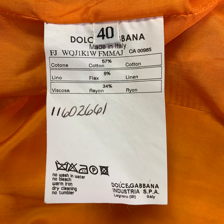 DOLCE & GABBANA Size 4 Orange Gold Cotton Blend Embellishment Skirt Suit Set