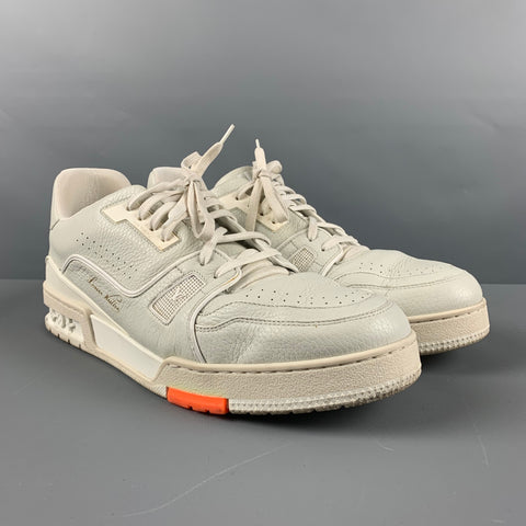 LOUIS VUITTON Size 11.5 Off White Mixed Materials Leather Lace Up Sneakers