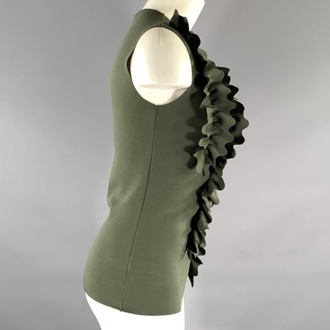 DRIES VAN NOTEN Size XS Green Olive Polyester Blend Ruffled Casual Top