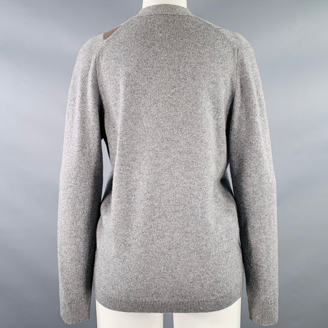 JAEGER Size M Grey Cream Cashmere Diamond V-Neck Cardigan