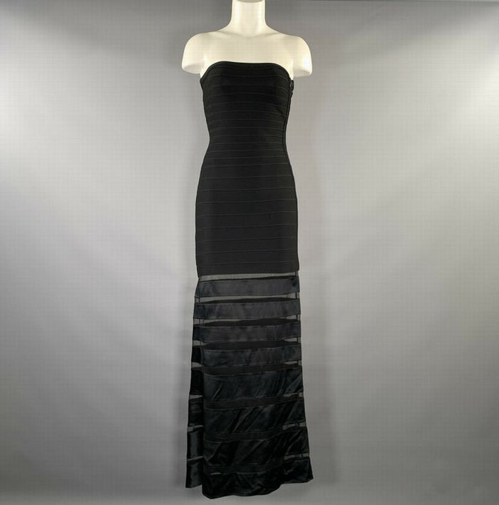 HERVE LEGER Size S Black Rayon Blend Stripe Strapless Long Dress