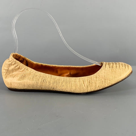LANVIN Size 7 Gold Beige Embossed Ballet Flats