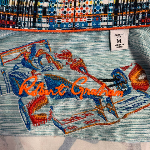 ROBERT GRAHAM Size M White Multi Color Figures Cotton Blend Short Sleeve Shirt
