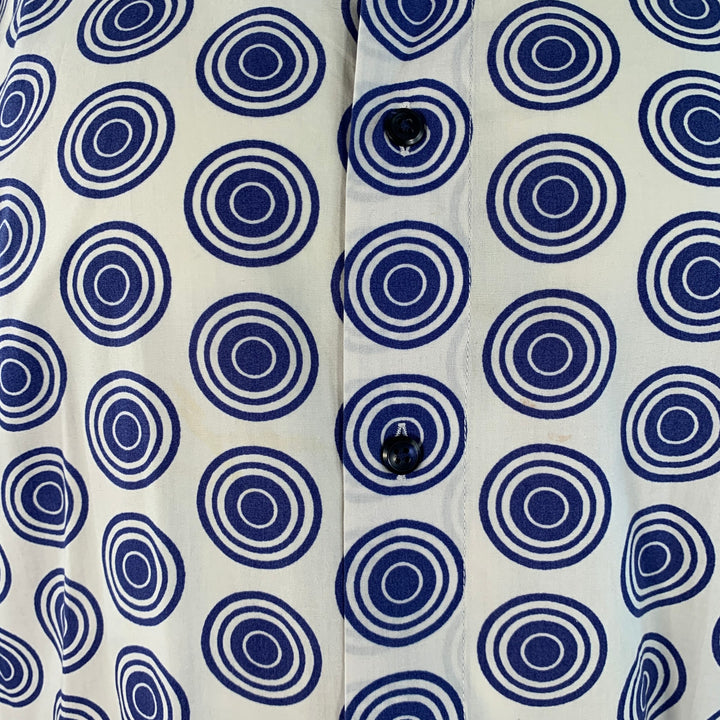 HUGO BOSS Size XL Blue White Circles Cotton Pointed Collar Short Sleeve Shirt