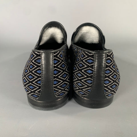 JIMMY CHOO Sloane Size 8 Navy Black Diamond Velvet Loafers