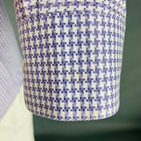 BUGATCHI UOMO Taille L Chemise à manches longues en coton pied-de-poule violet blanc