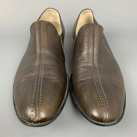 BRUNO MAGLI Size 9 Brown Contrast Stitch Leather Loafers
