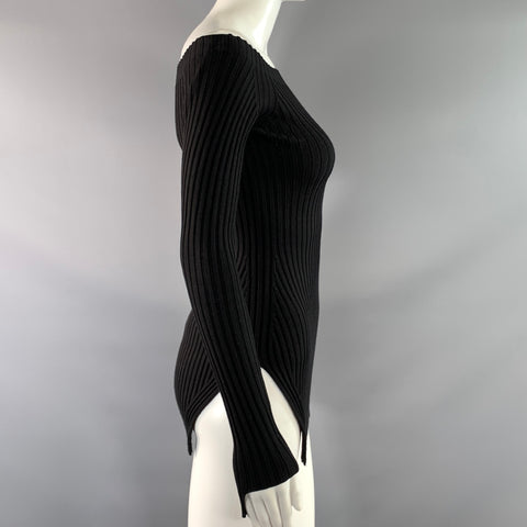 HELMUT LANG FW2024 Size S Black Silk & Spandex Ribbed Scoop Neck Mini Dress