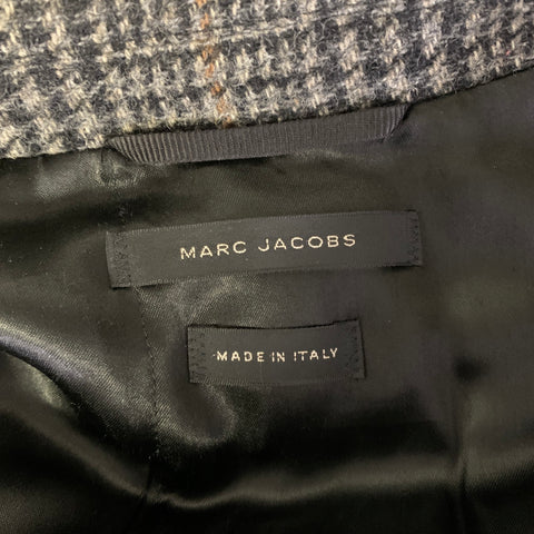 MARC JACOBS Size L Grey Black Glen Check Wool Zip Up Jacket