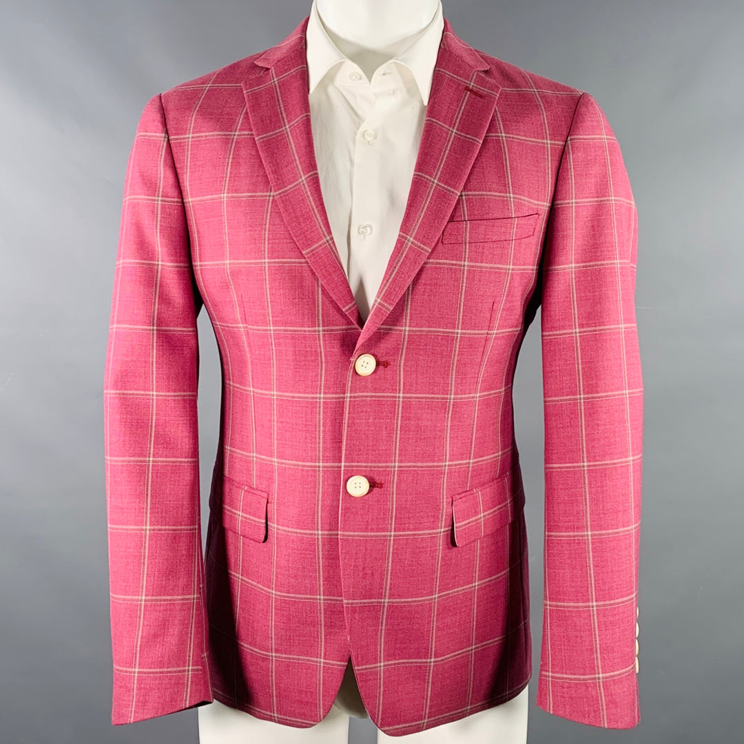 TALLIA Size 38 White Raspberry Window Pane Wool Blend Sport Coat