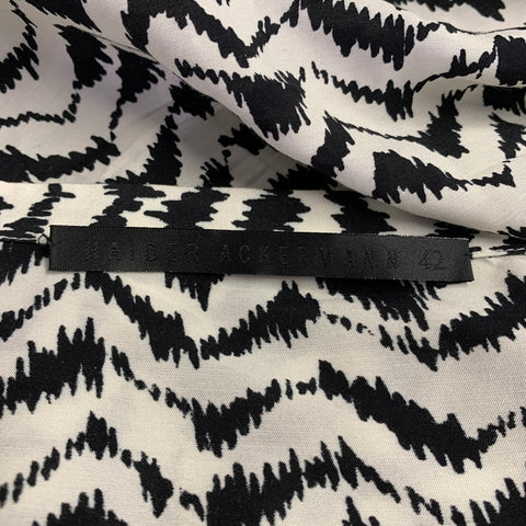 HAIDER ACKERMANN Size L Black White Viscose Silk Zig Zag Collarless Shirt