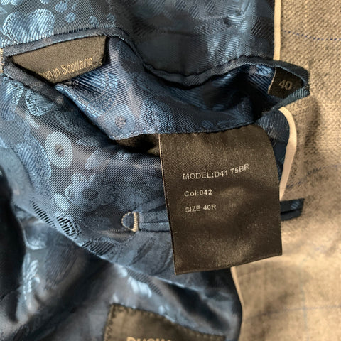 DUCHAMP Chest Size 40 Grey Blue & White Window Pane Wool Cashmere Sport Coat