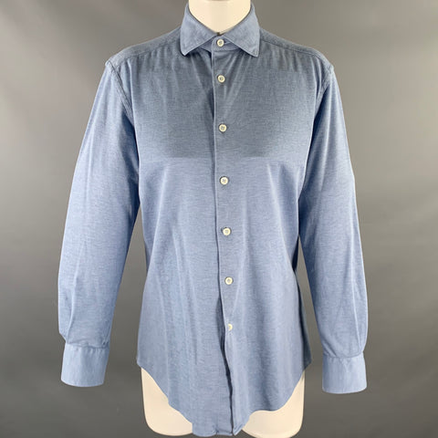 ZEGNA Size S Blue Heather Cotton Button Down Long Sleeve Shirt