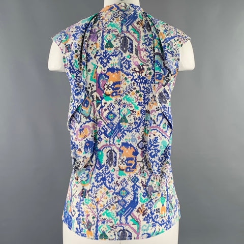 ISABEL MARANT Size 2 Blue White Abstract Sleeveless Casual Top