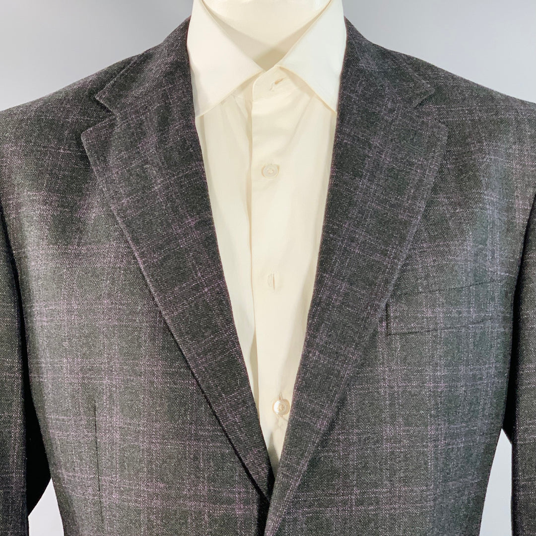 JOHN BRAY Size 48 Regular Black Purple Plaid Cashmere Sport Coat