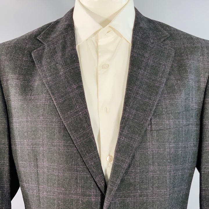 JOHN BRAY Size 48 Regular Black Purple Plaid Cashmere Sport Coat