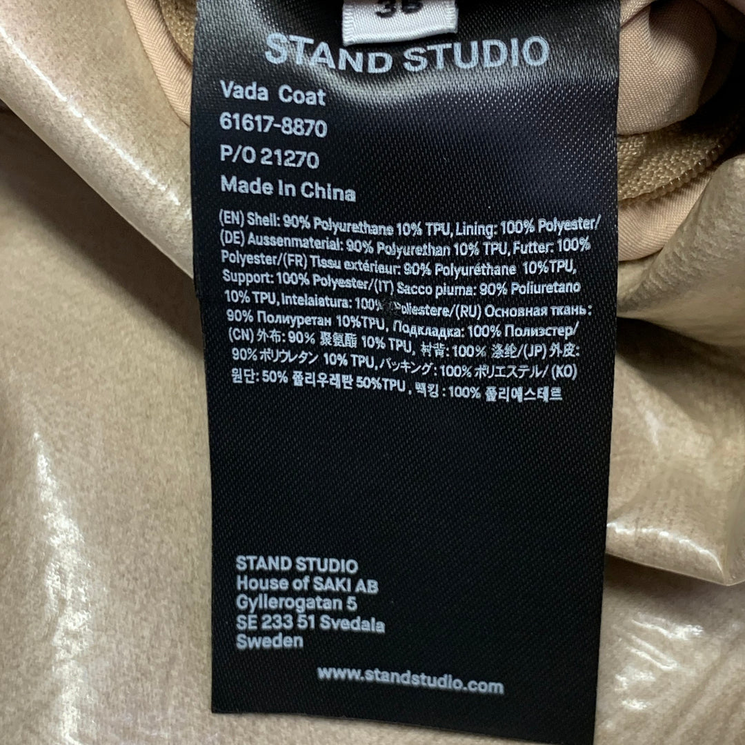 STAND STUDIO Size S Vada Beige Faux Leather Belted Trenchcoat