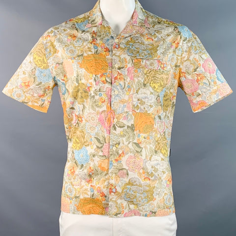 BURBERRY Size L Multi Color Floral Cotton One Pocket Short Sleeve Shirt