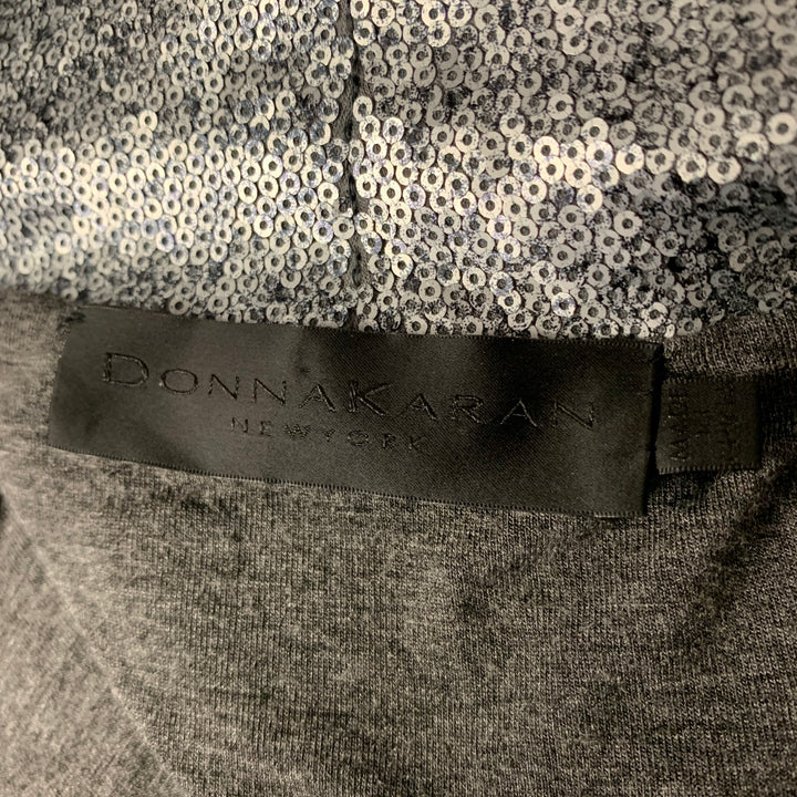 DONNA KARAN Size 6 Grey Silver Sequin Polyester Viscose Jacket