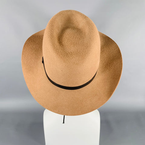 VINTAGE Tan Black Wool Felt Fedora Hat