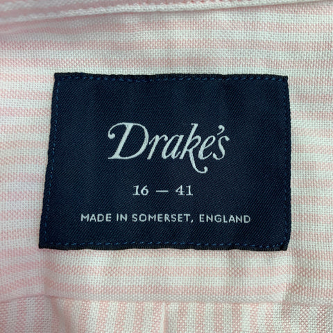 DRAKES LONDON Size M Pink White Stripe Cotton One Pocket Long Sleeve Shirt