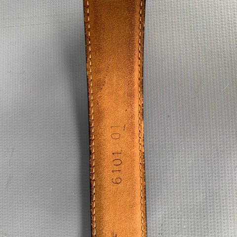 SAKS FIFTH AVENUE Size 40 Black Gold Lizard Leather Brass Belt