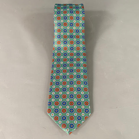 O'CONNELL'S Green Blue Red Dots Silk Tie