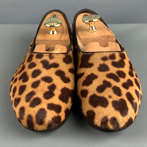YVES SAINT LAURENT Size 7 Brown Tan Animal Print Leather Slippers Loafers
