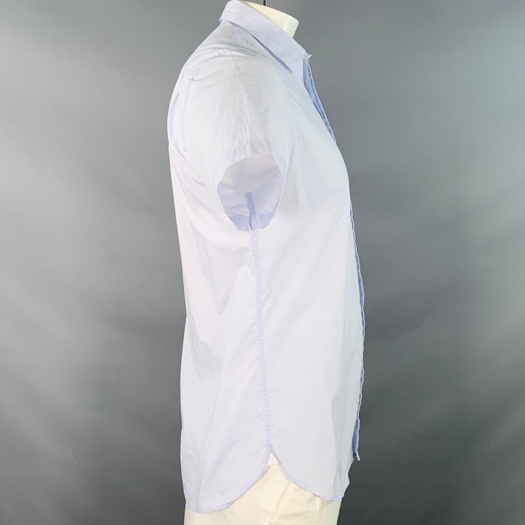 THE KOOPLES Size L Blue Hidden Buttons Fitted Short Sleeve Shirt