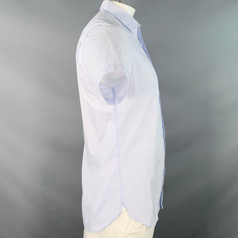 THE KOOPLES Size L Blue Hidden Buttons Fitted Short Sleeve Shirt