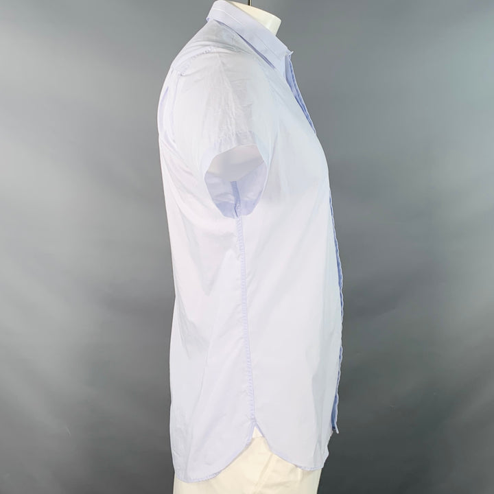 THE KOOPLES Size L Blue Hidden Buttons Fitted Short Sleeve Shirt