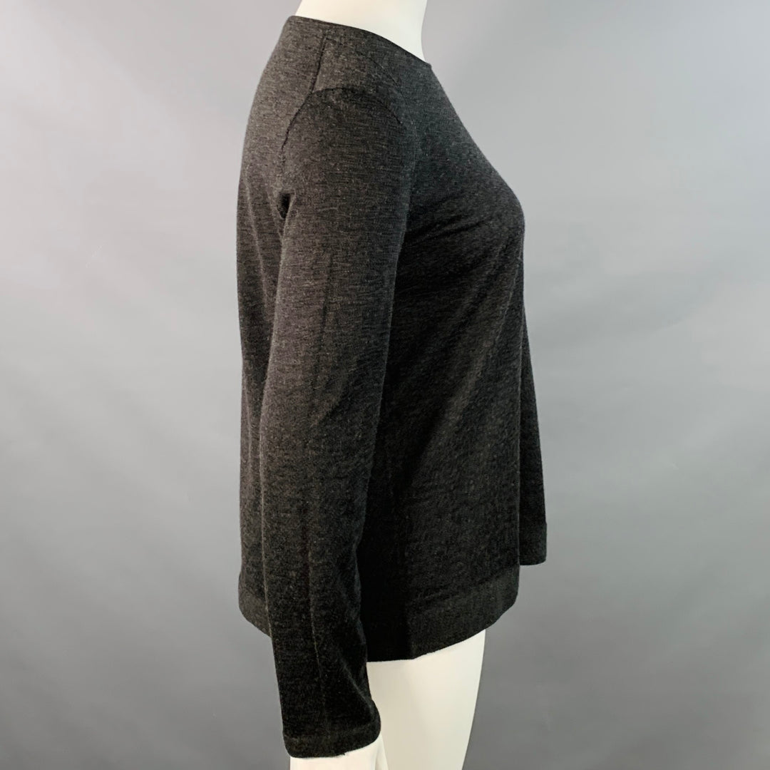 AKRIS Size 12 Charcoal Grey Cashmere Silk Jersey Crew Neck Pullover