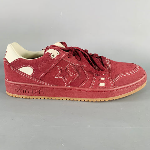 CONVERSE Size 12 Burgundy White Contrast Stitch Leather Lace-Up Sneakers