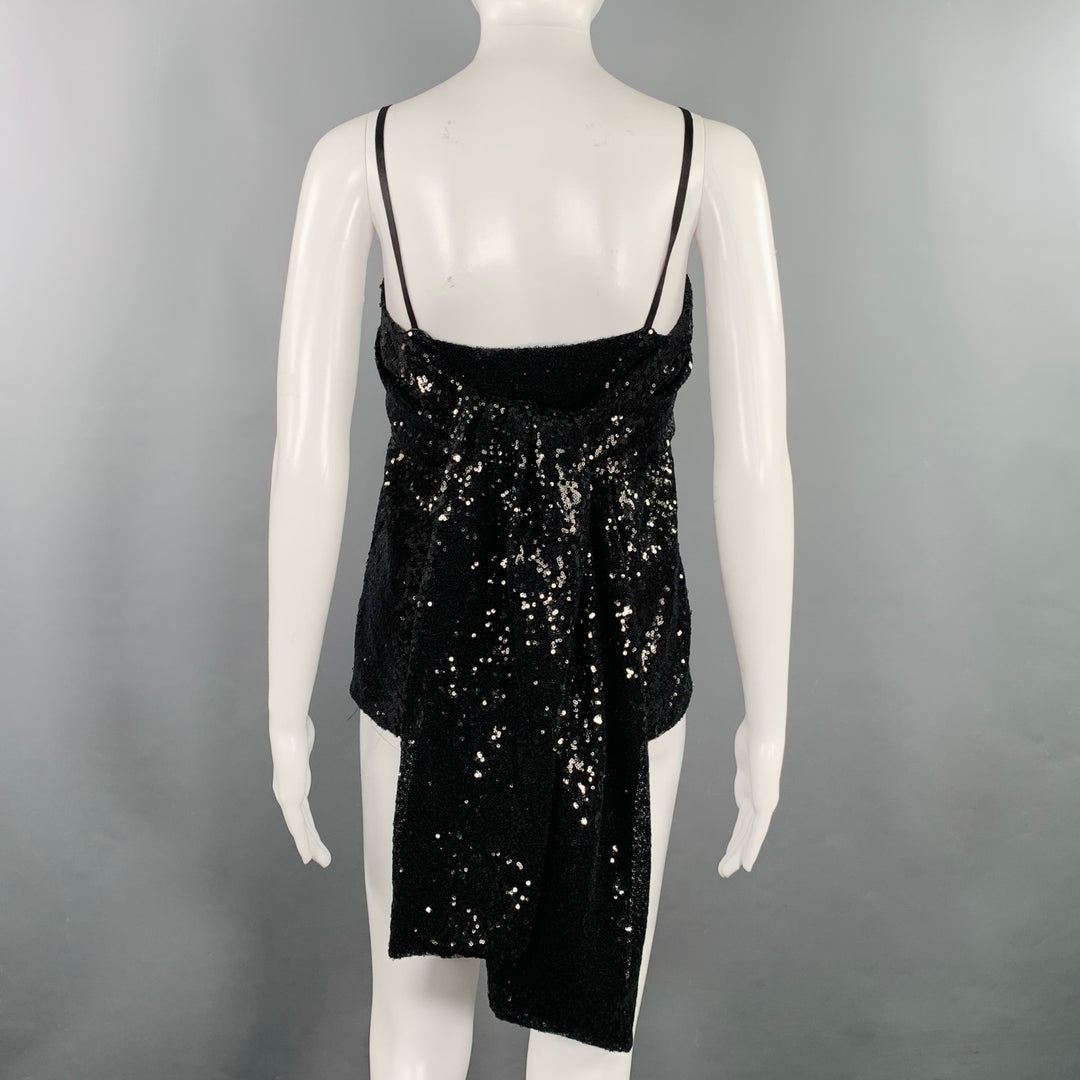 PRABAL GURUNG Size 0 Black Polyester Sequined Draped Dress Top