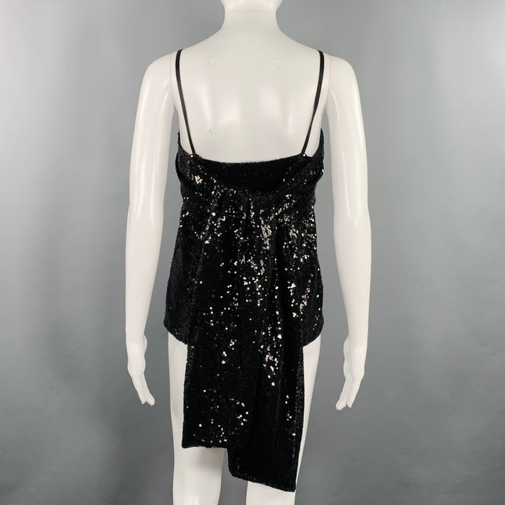 PRABAL GURUNG Size 0 Black Polyester Sequined Draped Dress Top