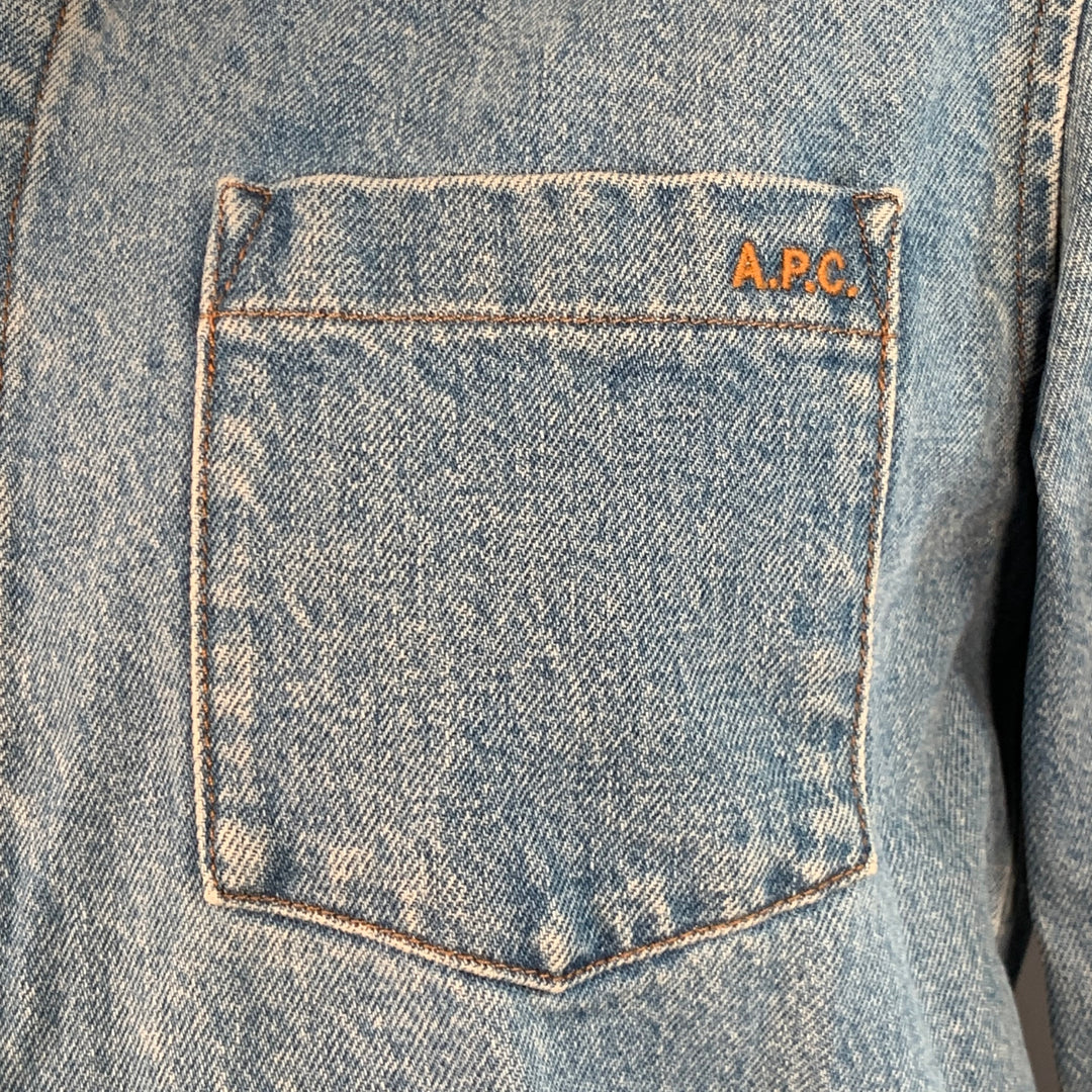 A.P.C. Size L Blue Wash Denim One Pocket Long Sleeve Shirt