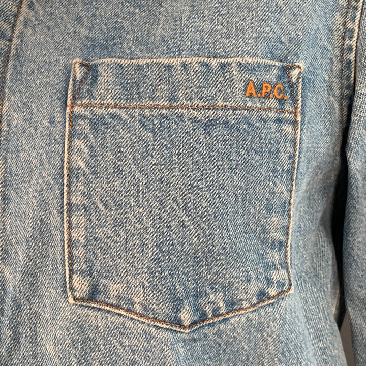 A.P.C. Size L Blue Wash Denim One Pocket Long Sleeve Shirt