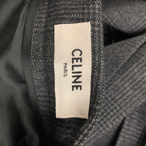 CELINE Size 4 Charcoal Plaid Wool Pleated Mini Skirt