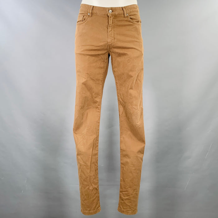 ERMENEGILDO ZEGNA Size 34 Tan Twill Cotton Blend Five Pockets Casual Pants