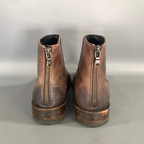 JOHN VARVATOS  U.S.A. Size 9.5 Brown Antique Leather Zip up heel Boots