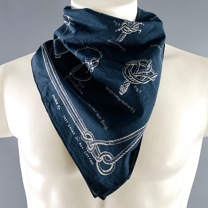 RRL by RALPH LAUREN Navy White Nautical Knots Cotton Bandana Square Scarf
