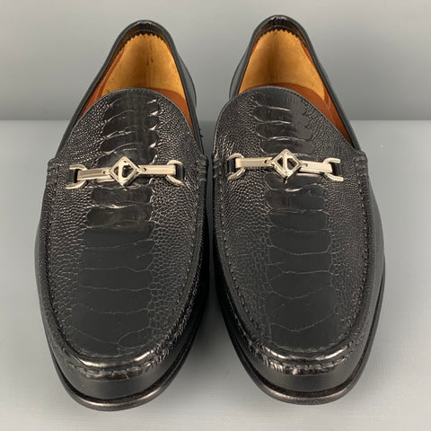 A. TESTONI Size 6 Black Embossed Leather Slip On Loafers