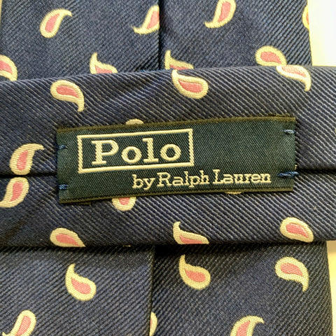 POLO Navy White Pink Paisley Dot Silk Tie