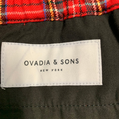 OVADIA & SONS Size 34 Sideline Red Multi Color Plaid Wool Straight Zip Fly Dress Pants
