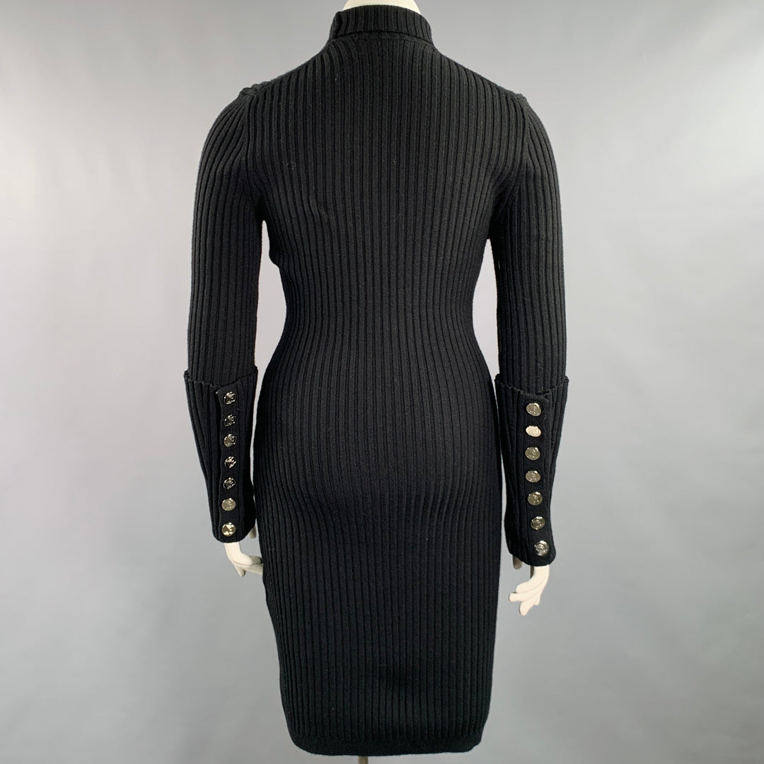 PACO RABANNE Size L Black Wool Blend Ribbed Turtleneck Dress Sui Generis Designer Consignment PACO RABANNE Size L Black Wool Blend Ribbed Turtleneck Dress Sui Generis Designer Consignment